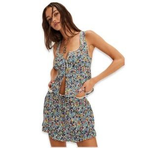 Free People Ellia Printed Set Floral Sleeveless Top and skort